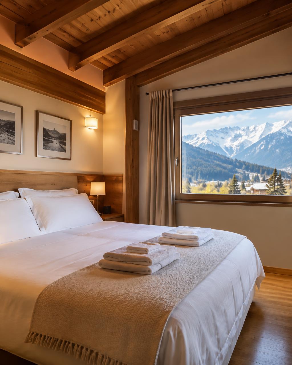 Camera di una casa vacanza con letto rifatto e asciugamani